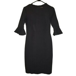 BANANA REPUBLIC Sheath Dress Knee Length 3/4 Sleeve Ruffle Size 4 Navy Blue